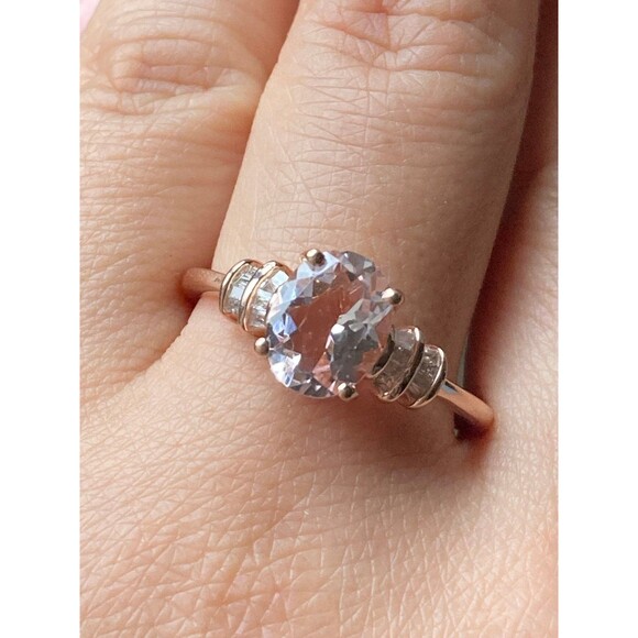 Designer 925 Sterling 14k rose gold vermeil genuine diamond peach morganite ring